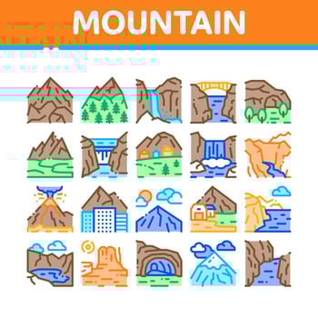 Mountain Landscape Collection Icons Set Vector
