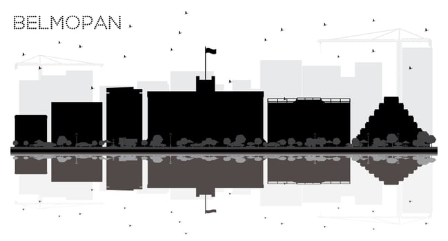Belmopan Belize City skyline black and white silhouette with Reflections. vector