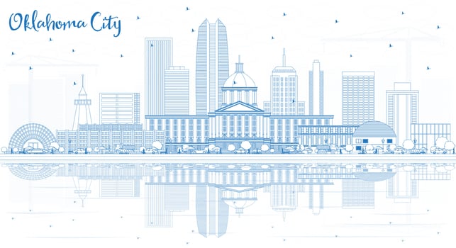 Outline Oklahoma City Skyline with Blue Buildings and Reflections. vector