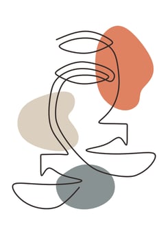 Line abstract drawing of face. One portrait hand drawn people vector
