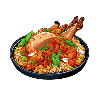 Cartoon sticker Paella Spanish dish of seafood, chicken, vegetables and saffron png