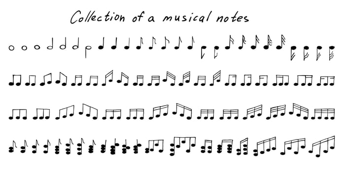 Music note doodle set. Hand drawn musical symbol. Elements for print, web, design, decor, logo vector