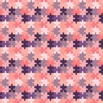 Puzzles seamless pattern. Creative background with multicolored puzzle pieces together. Vector repeat illustration. Pink and purple colours