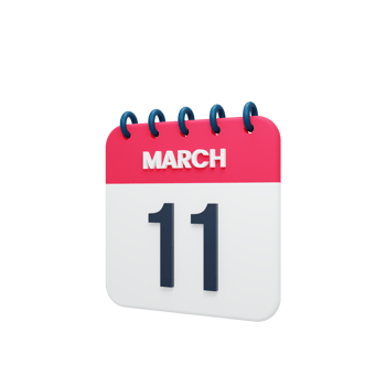 March Realistic Calendar Icon 3D Illustration Date March 11 png