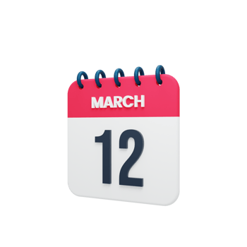March Realistic Calendar Icon 3D Illustration Date March 12 png