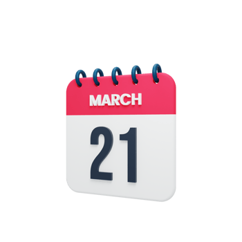March Realistic Calendar Icon 3D Illustration Date March 21 png
