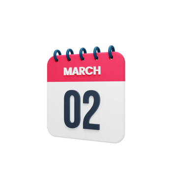 March Realistic Calendar Icon 3D Illustration Date March 02 png