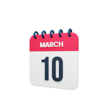 March Realistic Calendar Icon 3D Illustration Date March 10 png