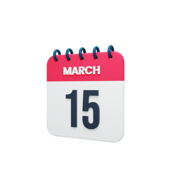 March Realistic Calendar Icon 3D Illustration Date March 15 png