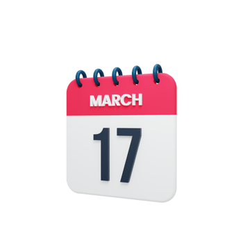 March Realistic Calendar Icon 3D Illustration Date March 17 png
