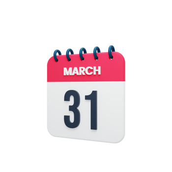 March Realistic Calendar Icon 3D Illustration Date March 31 png