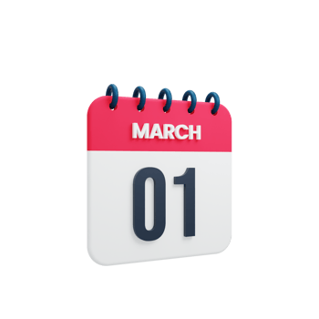 March Realistic Calendar Icon 3D Illustration Date March 01 png