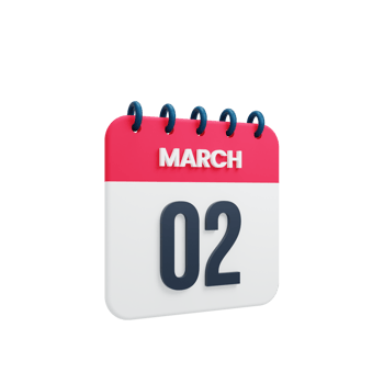 March Realistic Calendar Icon 3D Illustration Date March 02 png