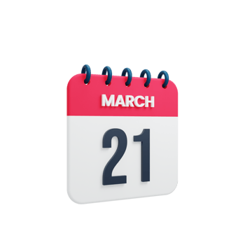 March Realistic Calendar Icon 3D Illustration Date March 21 png