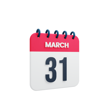 March Realistic Calendar Icon 3D Illustration Date March 31 png