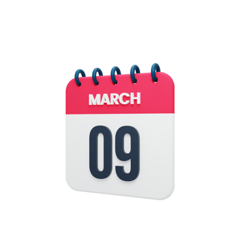 March Realistic Calendar Icon 3D Illustration Date March 09 png