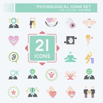 Icon Set Psychological. related to Psychological symbol. flat style. simple illustration. emotions, empathy, assistance vector