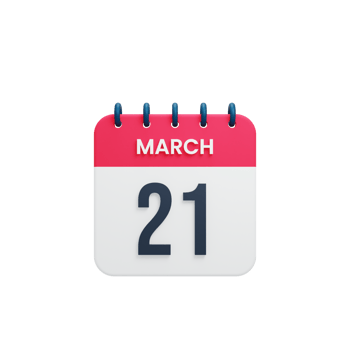 March Realistic Calendar Icon 3D Illustration Date March 21 png