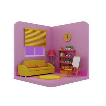 Stylized pink cartoon room png