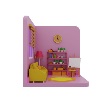 Stylized pink cartoon room png