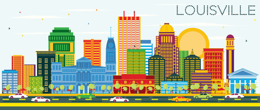 Louisville Kentucky USA City Skyline with Color Buildings and Blue Sky. vector