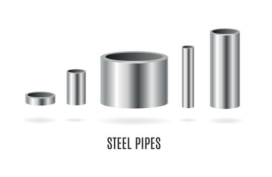 Realistic Detailed 3d Steel or Metal Pipes Set. Vector