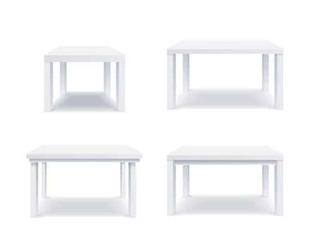 Realistic Detailed 3d Different White Table Set. Vector