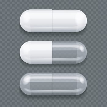 Realistic Detailed 3d Capsule Medical Set. Vector