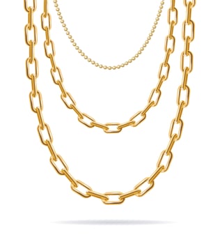 Realistic Detailed 3d Gold Chain Set. Vector