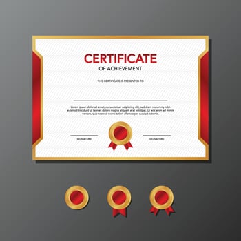 certificate of achievement in red and gold abstract design template vector