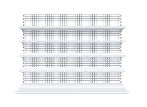 Realistic Detailed 3d White Blank Store Shelves Template Mockup. Vector