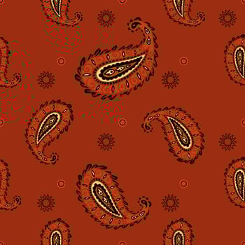 Floral vector paisley background. Red, orange color. Doodle style. Textile print. Indian paisley floral seamless pattern. Colorful asian style floral pattern. Vector illustration.