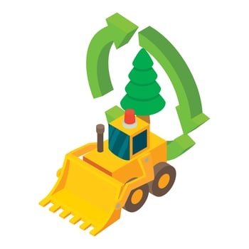 Eco technology icon isometric vector. Construction bulldozer wood recycling sign vector