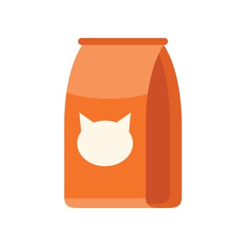 Shop cat food pack icon flat vector. Pet feed vector