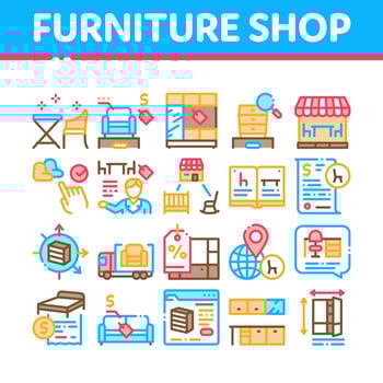 Furniture Shop Market Collection Icons Set Vector