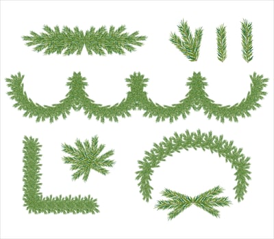 Beautiful realistic closeup of green spruce tree for celebration design. Natural art decoration. vector