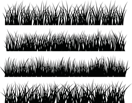 Big Grass Borders Set, Vector Illustration