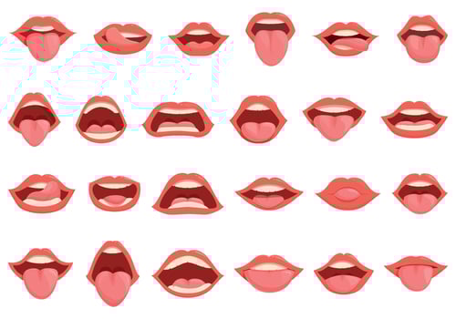 Tongue icons set cartoon vector. Mouth lip vector