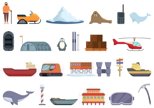 Arctic exploration icons set cartoon vector. Ice pole vector