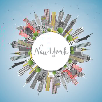 New York USA City Skyline with Gray Skyscrapers, Blue Sky and Copy Space. vector