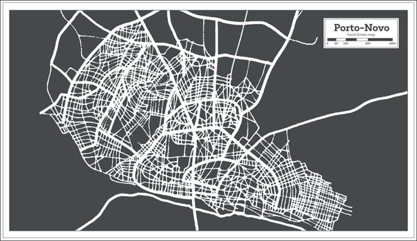 Porto Novo Benin City Map in Retro Style. Outline Map. vector