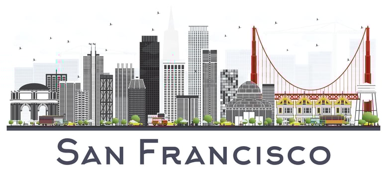 San Francisco USA City Skyline with Gray Buildings Isolated on White. vector