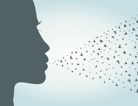 From a mouth of the woman birds take off. A vector illustration
