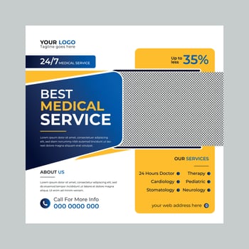 Mediacal service helthcare social media post, Digital marketing promotion ads sales and discount banner vector template