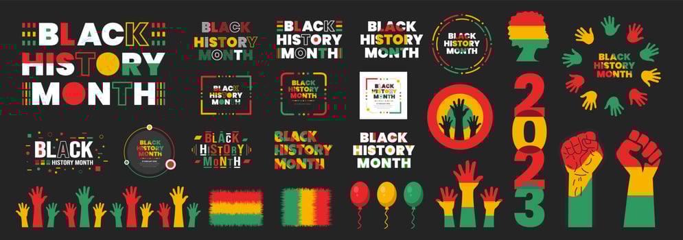 black history month 2023 typography design set. Vector African American History Designs set with text, map for poster, print, card, banner, background. black history month vector set.