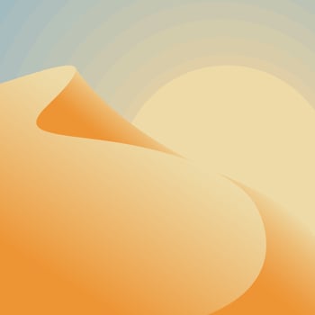 Square desert landscape, gradient dunes and sunrise illustration. Yellow tones, burnt orange, beige colors. Boho wall decor. vector
