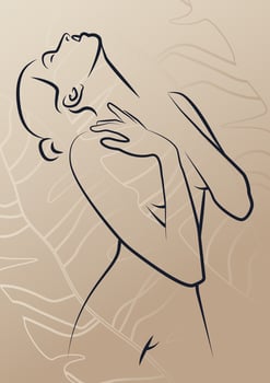 Linear abstract female silhouette on gradient background. Elegant illustrations in trendy simple linear style. vector