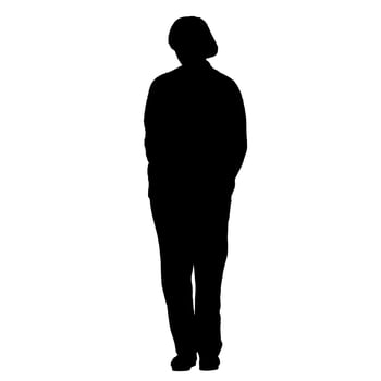 Vector silhouettes of women. Standing woman shape. Black color on isolated white background. Graphic illustration.