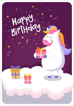 lovely birthday greeting card with unicorn vector