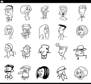 cartoon people characters faces set vector
